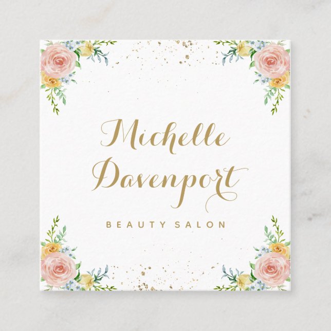 Watercolor floral square business card (Front)