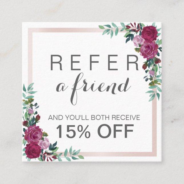 Watercolor floral square elegant referral card (Front)