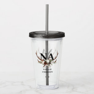 Watercolor floral stag antlers fall rustic acrylic tumbler