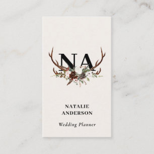 Watercolor floral stag antlers fall rustic   business card