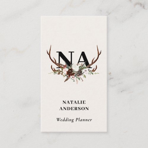 Watercolor floral stag antlers fall rustic   business card