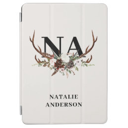 Watercolor floral stag antlers fall rustic  iPad air cover