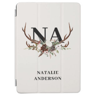 Watercolor floral stag antlers fall rustic  iPad air cover