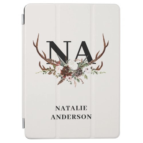 Watercolor floral stag antlers fall rustic  iPad air cover