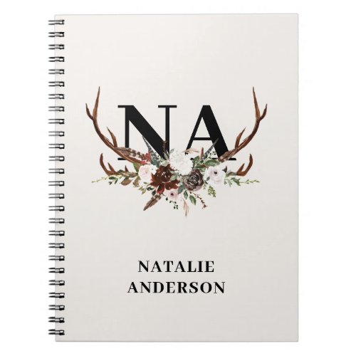 Watercolor floral stag antlers fall rustic  notebo notebook