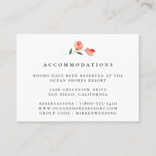 Watercolor Floral Stem Wedding Accommodations Enclosure Card
