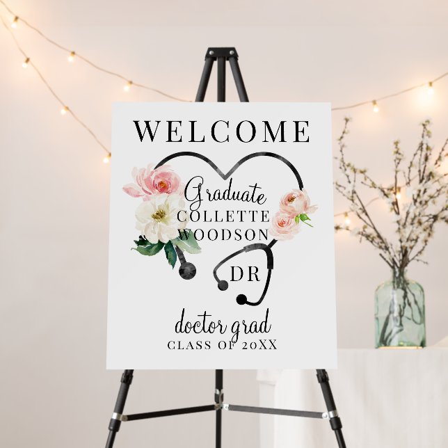 Watercolor Floral Stethoscope Doctor Graduate Foam Board (In Situ (Stand))