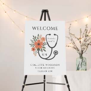 Watercolor Floral Stethoscope Nurse Graduation Foam Board