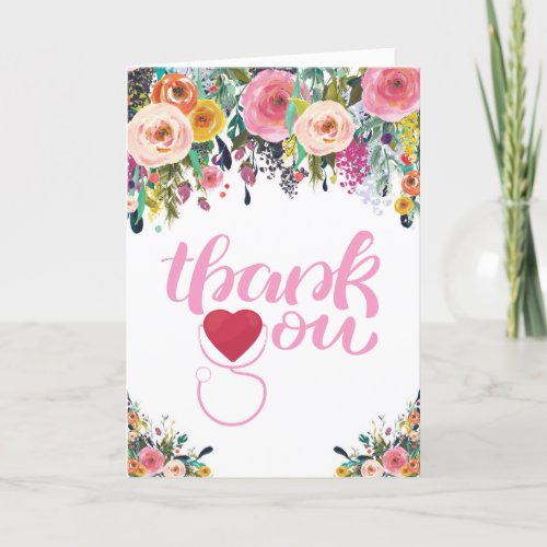 Watercolor Floral Stethoscope Nurse Thank You