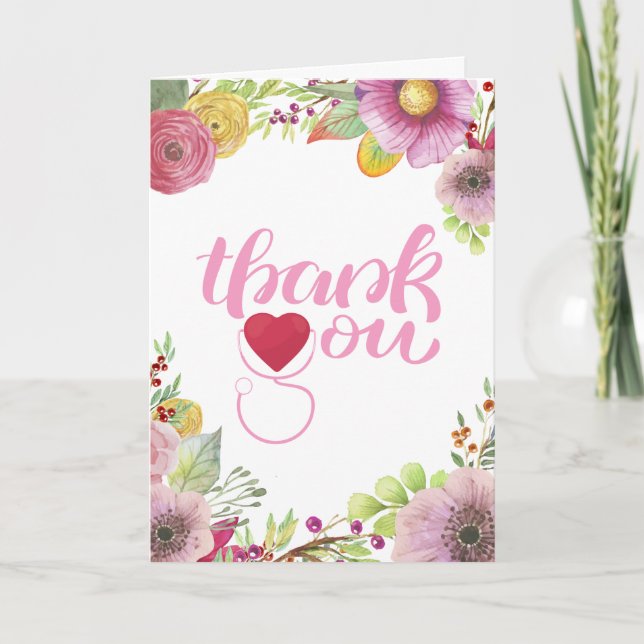 Watercolor Floral Stethoscope Nurse Thank You (Front)