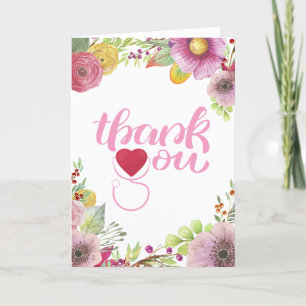 Watercolor Floral Stethoscope Nurse Thank You
