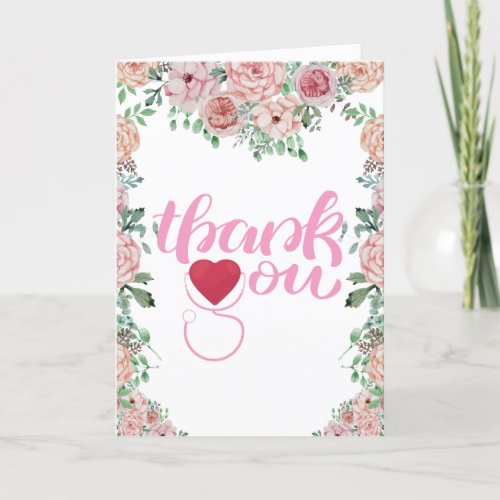 Watercolor Floral Stethoscope Nurse Thank You