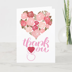 Watercolor Floral Stethoscope Nurse Thank You Card