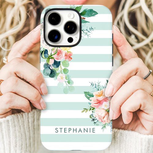 Custom Phone Cases 11 Watercolor Floral Stripe Custom Name Iphone 16 Pro Max Case