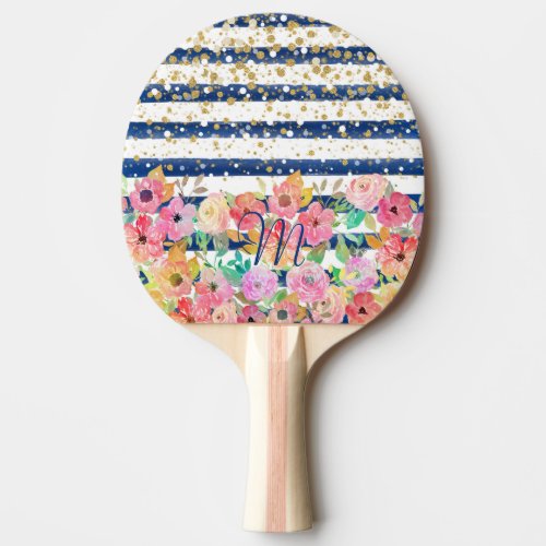 Watercolor floral stripes and confetti design Ping_Pong paddle