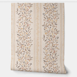 Watercolor floral stripes warm ochre brown wallpaper