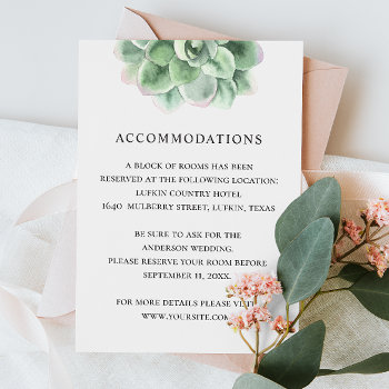 Watercolor Floral Succulent Wedding Accommodations Enclosure Card by RemioniArt at Zazzle