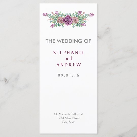 Watercolor Floral Succulent Wedding Program Cards Zazzle Com