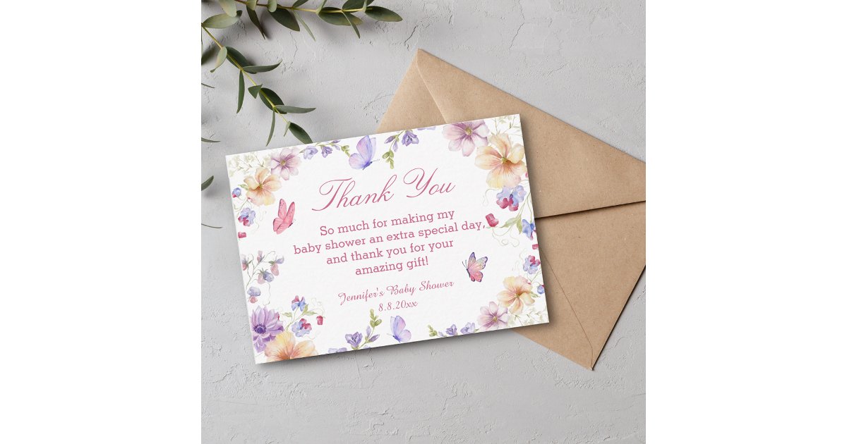 watercolor floral summer thank you baby shower note card | Zazzle