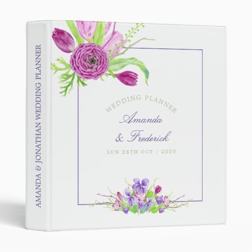 Watercolor Floral Summer Wedding 3 Ring Binder