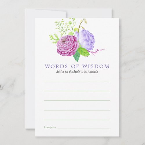 Watercolor Floral Summer Wedding Advice Card