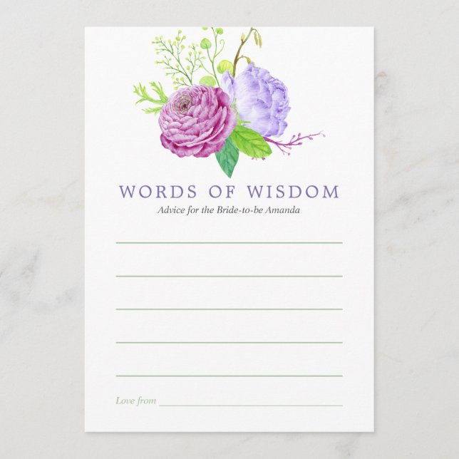 Watercolor Floral Summer Wedding Advice Card (Front)
