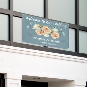 Watercolor Floral Summer Wedding Blue Green Banner
