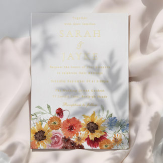 Watercolor Floral Summer Wedding Gold Foil Invitation