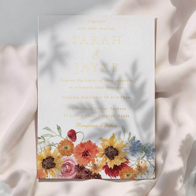 Watercolor Floral Summer Wedding Gold Foil Invitation (Creator Uploaded)