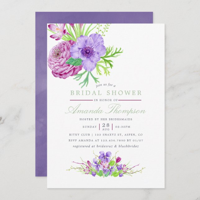Watercolor Floral Summer Wedding Invitation (Front/Back)