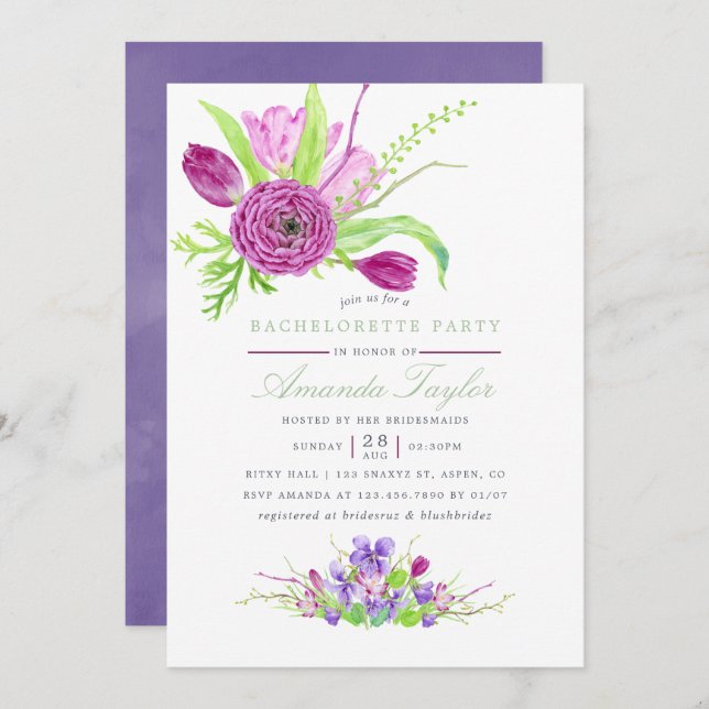 Watercolor Floral Summer Wedding Invitation (Front/Back)