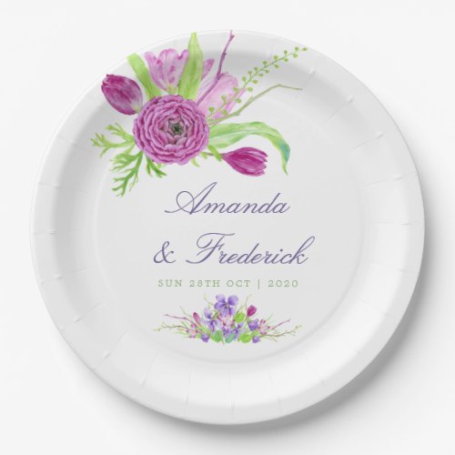 Watercolor Floral Summer Wedding Paper Plates