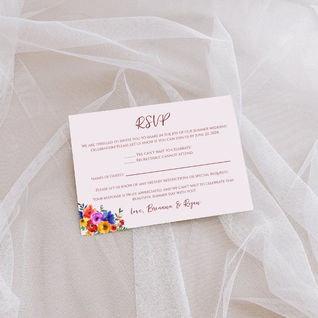 Watercolor Floral Summer Wedding RSVP Card (Creator Uploaded)