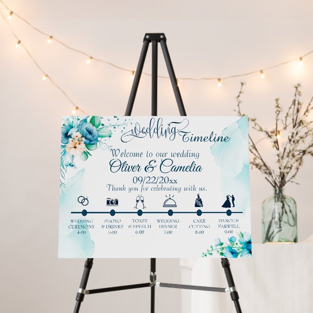 Watercolor Floral Summer Wedding Timeline  Foam Board (In Situ (Stand))