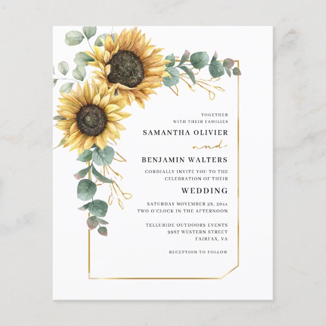 Watercolor Floral Sunflower Eucalyptus Wedding (Front)