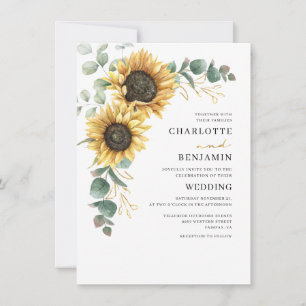 Watercolor Floral Sunflower Eucalyptus Wedding Invitation