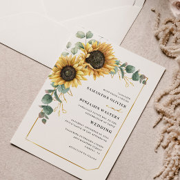 Watercolor Floral Sunflower Eucalyptus Wedding Invitation