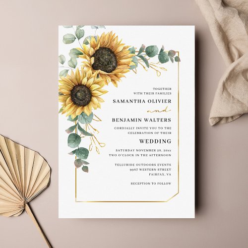 Watercolor Floral Sunflower Eucalyptus Wedding Invitation