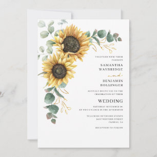 Watercolor Floral Sunflower Eucalyptus Wedding Invitation