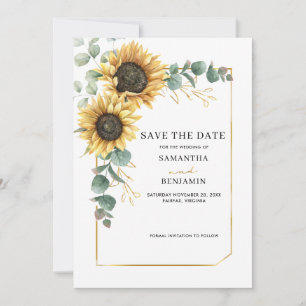 Watercolor Floral Sunflower Eucalyptus Wedding Save The Date