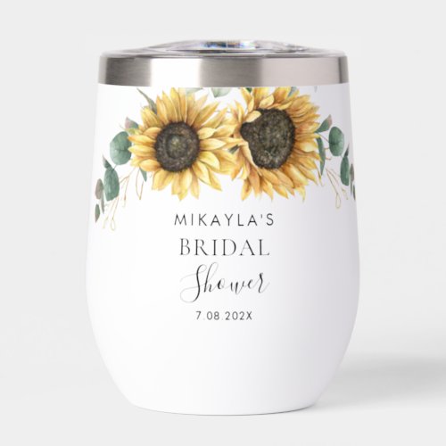 Watercolor Floral Sunflower Greenery Bridal Shower Thermal Wine Tumbler