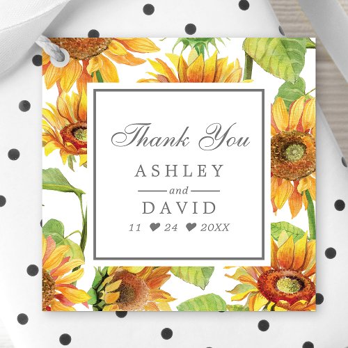 Watercolor Floral Sunflower Pattern Wedding Favor Tags