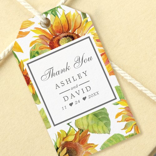 Watercolor Floral Sunflower Pattern Wedding Gift Tags