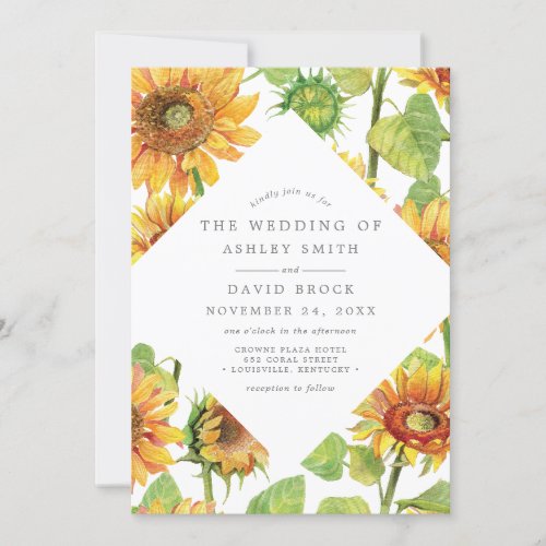 Wedding Invitations 15 Watercolor Floral Sunflower Pattern Wedding Invitation