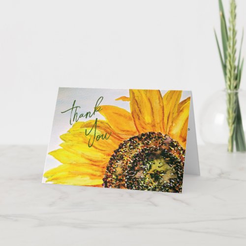 Watercolor Floral Sunflower Thank You Card