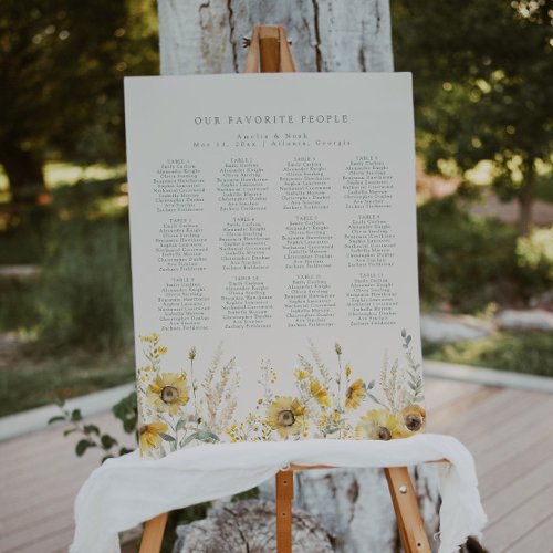 Watercolor Floral Sunflower Wedding Seating Chart Foam Board