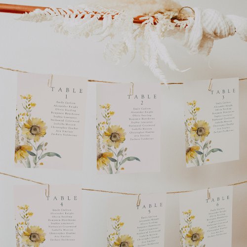 Watercolor Floral Sunflower Wedding Table Cards