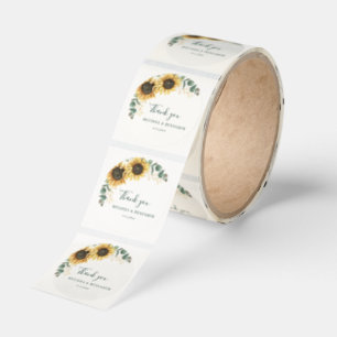 Watercolor Floral Sunflower Wedding Thank You Classic Round Sticker
