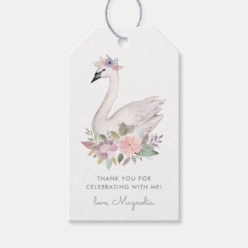 Watercolor Floral Swan Princess Birthday Gift Tags by Orabella at Zazzle