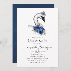 Watercolor Floral Swan Quinceañera Invitation